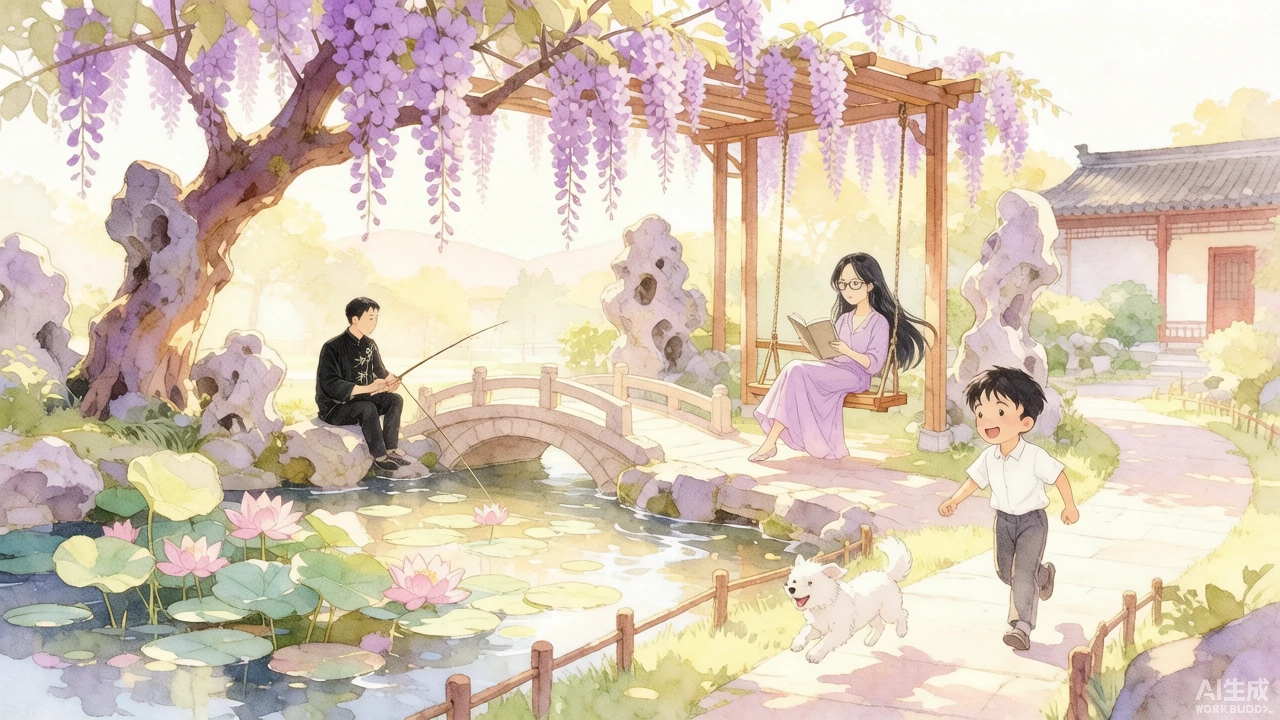 小桥流水人家的花园全景